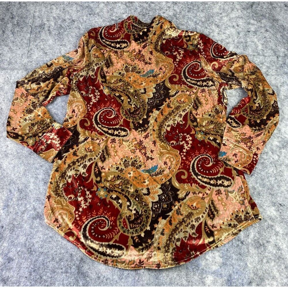 Soft Surroundings Womens Size Small Paisley Art Button Up Polyester Velour BOHO